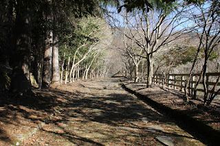 Walking path using the remains of a cable crane running on both ends