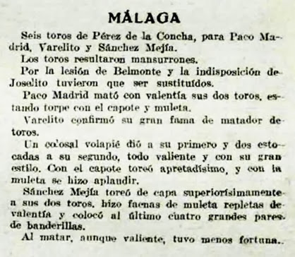 1919-07-13 (p. 14 La Lidia) reseña corrida