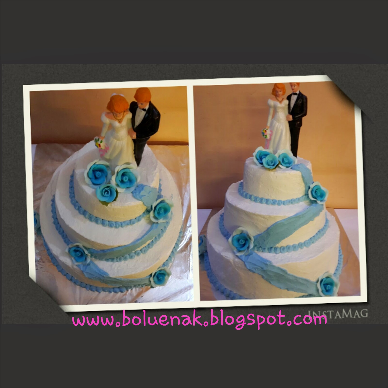 Toko Kue Bolu Enak Wedding cake 3 tingkat bentuk bulat mawar biru