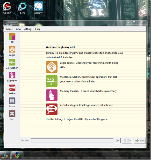gbrainy for windows 2.03 screenshot