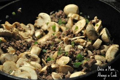 Ground Beef, Onions, Green Peppers, and Mushrooms