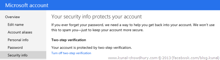 7. Turn off Microsoft two-step verification