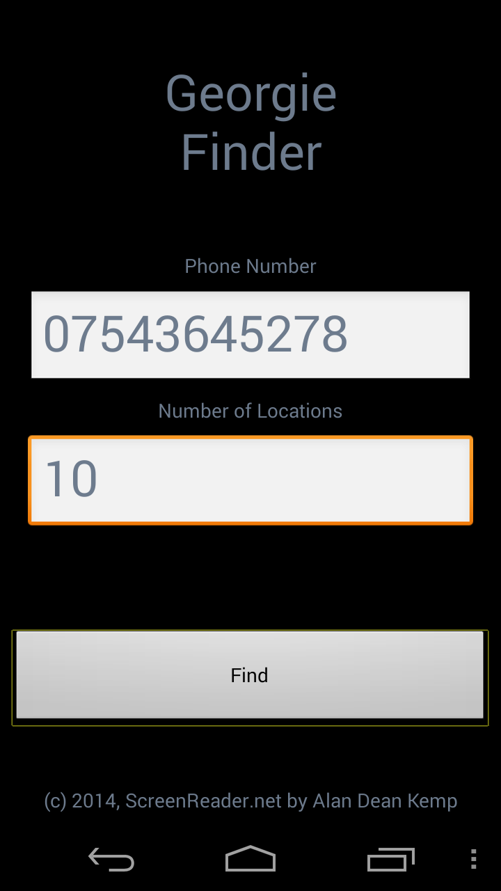 Android application Georgie Finder screenshort