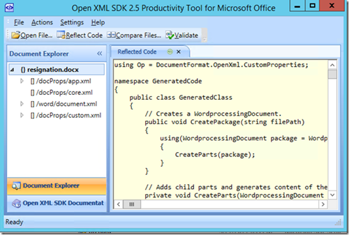 Using the OpenXML SDK Productivity Tool to 