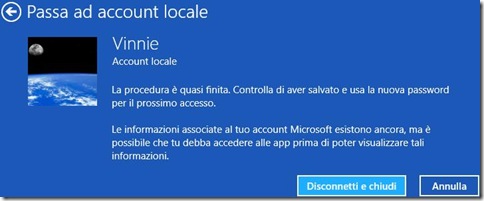 Windows 8 Confermare passaggio a account locale