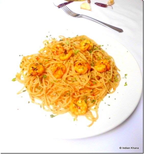 Quick easy prawn aglio olio pasta recipe