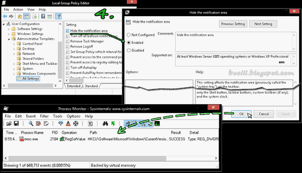 Use Process Monitor(Procmon) to Compare setting gpedit.msc & regedit 
