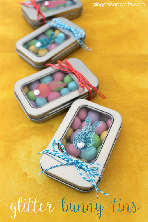 Glitter Bunny Tins #Easter #SilhouetteRocks #gingersnapcrafts