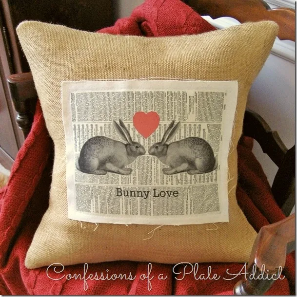 CONFESSIONS OF A PLATE ADDICT Vintage Bunny Love Valentine Pillow