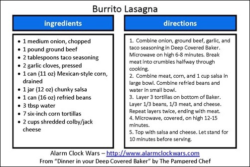 burrito lasagna recipe card