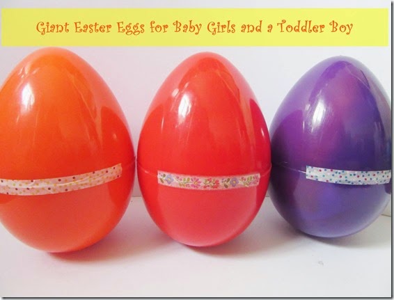 giant easter eggs for baby girls and a toddler boy
