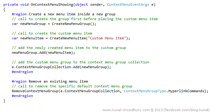 Add, Remove specific code on Context Menu show call