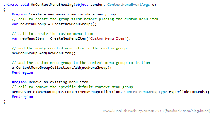 Add, Remove specific code on Context Menu show call Add, Remove specific code on Context Menu show call