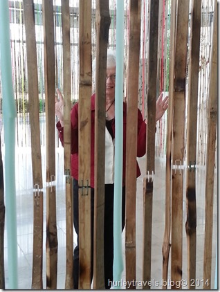 Nancy at the Indianapolis Museum of Art, lobby exhibit of bamboo art.