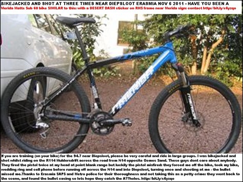 Merida Matts Sub 60 bike  SIMILAR TO ONE stolen near DIEPSLOOT Nov 6 2011
