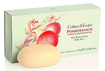 Crabtree & Evelyn Pomgranate, Argan & Grapeseed Body Care  Replenishing Body Bar, Box of 3 (140g x 3, $38)