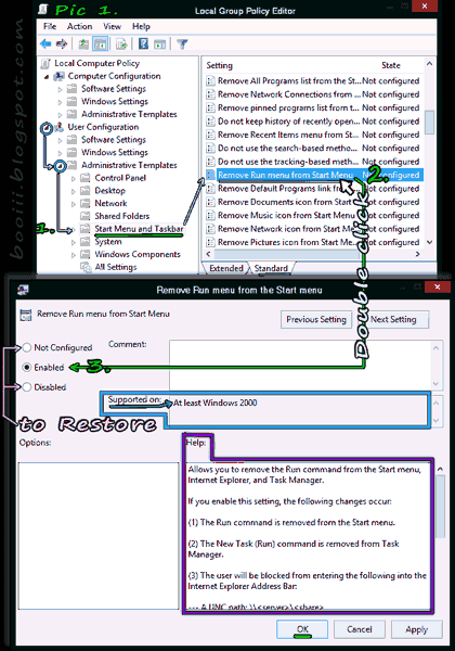 Disable & Enable run With gpedit.msc