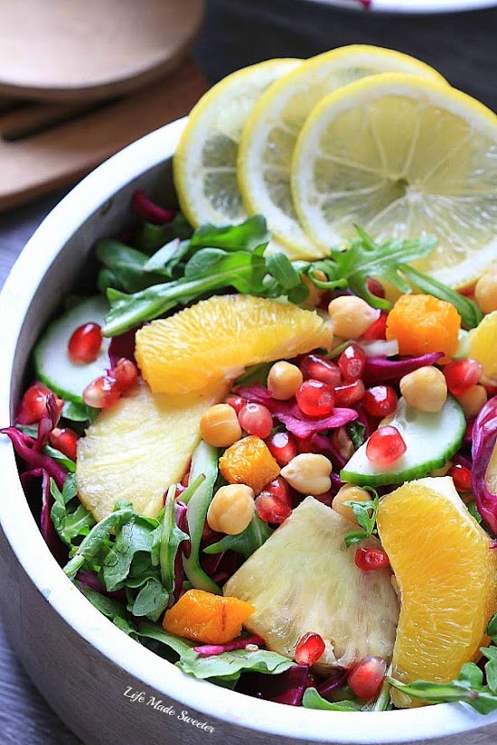 Arugula Salad with Red Cabbage, Pomegranate, Orange and Pineapples by @LifeMadeSweeter.jpg
