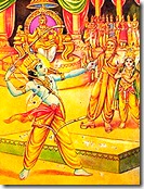 Rama lifting Lord Shiva's bow