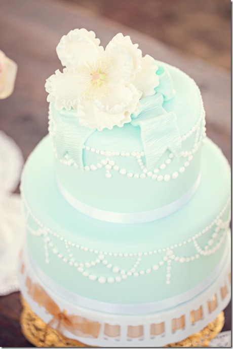 shabby-chic-wedding-rustic-vintage-cake-tiffany-blue-white-pearls-flower