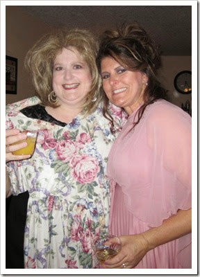 This is me and Jenn K at a bridesmaids party with ugly hair. Jenn K played the part of Mother of the Bride. :)