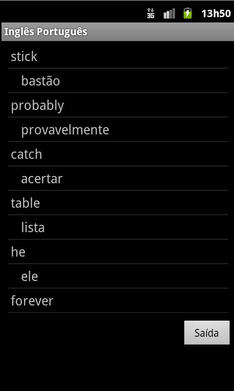 English Portuguese Dictionary Screen 3