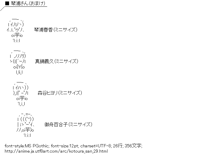 琴浦春香 真鍋義久 森谷ヒヨリ 御舟百合子 琴浦さん アスキーアートリサイクル保管庫 出張所