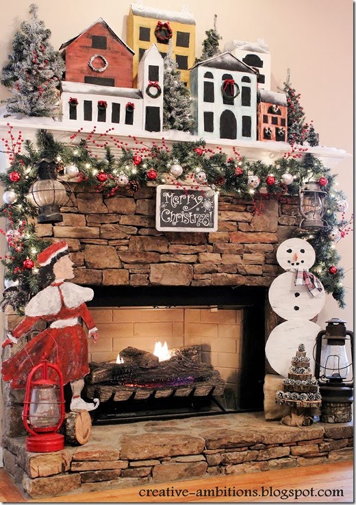 Snowy Village Christmas Mantel