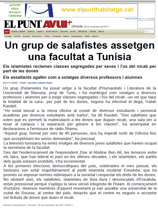 Integrisme religiós en Tunísia ElPuntAvui 291111