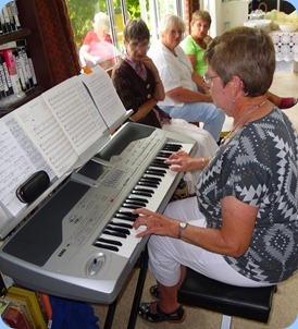 Pam Rea playing the Korg