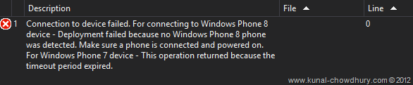 WP7 Application Deployment Failed from Visual Studio 2012