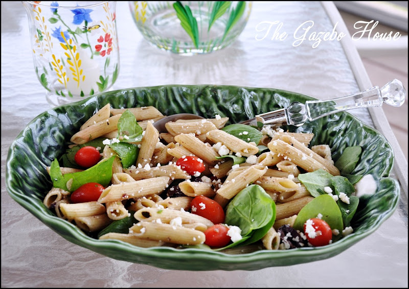 Greek Spinach Olive Pasta Salad
