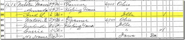 1870 US Census - Blairstown, Benton, Iowa - Moses Webster Family