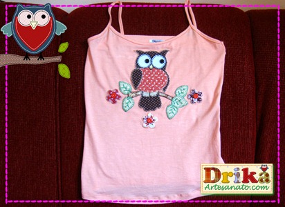 Blusinha com Coruja em Patch Aplique Blusinha com Coruja em Patch Aplique