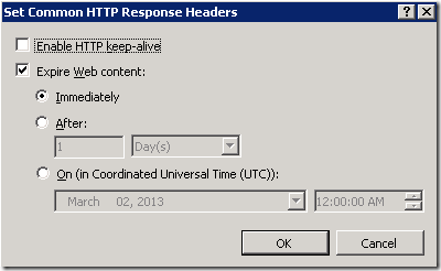 Set Common HTTP Response Headers dialog