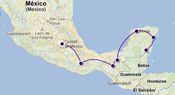 Ruta por el sur de México