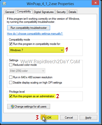 WinPcap Compatibility Mode - Netcut Windows 8