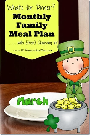 Free March Family Meal Planner Free March meal Planner with printable weekly grocery lists #mealplanner #recipes