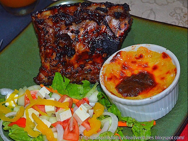 Baby Back Ribs served with Shepherd's Pie and Garden Salad