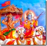 [Krishna and Arjuna rushing on chariot]
