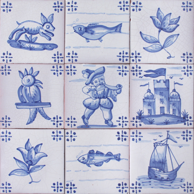 Blue Kitchen Tile on Tile Azulejotraditional Antique Handmade Majolica Hand Paintedfiltered
