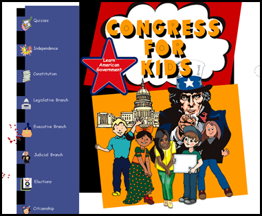   Congress for Kids – This amazing site has great information and diagrams to describe the creation of the United States government and the process of how each branch works.