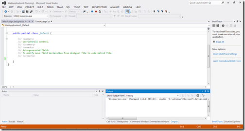 Orange color in Visual Studio 2012 Indicator indicate that it is in debug mode.