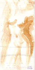 Nud feminin pictat cu cafea pe carton