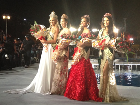Miss Earth 2012 winner Czech Republic with Philippines (Air), Brazil (Fire) and Venezuela (Water)
