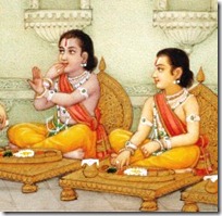 Lakshmana and Rama eating at home
