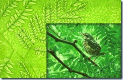 The Fledgling, detail, art quilt by Sue Reno