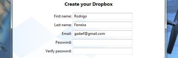 Criando uma conta no dropbox.