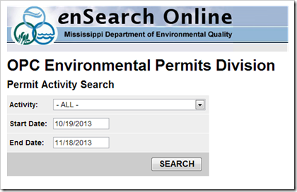 Mississippi Department of Environmental Quality ensearch online air permits