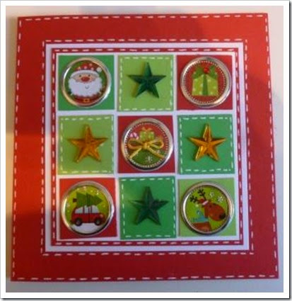 Bright Red Christmas Card, Christmas Colours Christmas Card. Nine Square Christmas Card. Faux Stitching